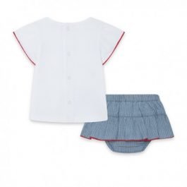 Conjunto camiseta m/c blanca y falda denim rayas blanco y azul Tuc Tuc