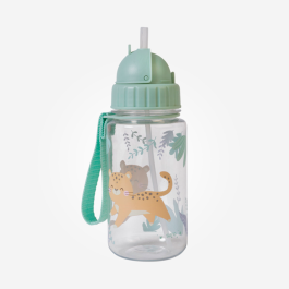 Botella con Pajita y colgador “Jungle Cheetas” Verde Saro